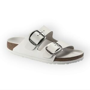 Birkenstock Arizona White Leather Big Buckle Sandals w/Silver Toned Hardware